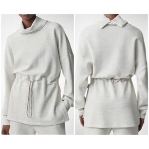 Varley Freya Sweat in Ivory Marl Sz M Athleisure Quiet Luxury Soft Mimimalist